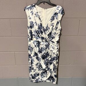 London Style Ivory and Navy Floral Midi Dress